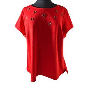 Cato Red Short Sleeve Bronze Circle Pattern Size 2X Blouse